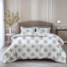 Loreto Cotton King Fitted Bedsheet | Mist & Charcoal Grid 186 TC Cotton Size with 2 Covers - All-Around Elastic, 78 x 72 Inches