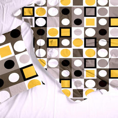 Forged Iron Grey and Lemon Zest Yellow 100% Cotton Flat Double Bedsheet, 144 TC