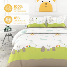 Playful Pals Double Bedsheet - 186 TC 100% Cotton with 2 Pillow Covers (90 x 90 Inches)