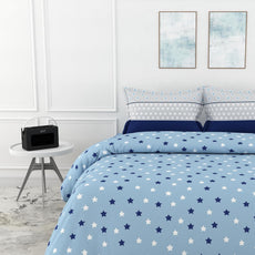 Nile Blue Stars 100% Cotton Flat Double Bedsheet, 144 TC