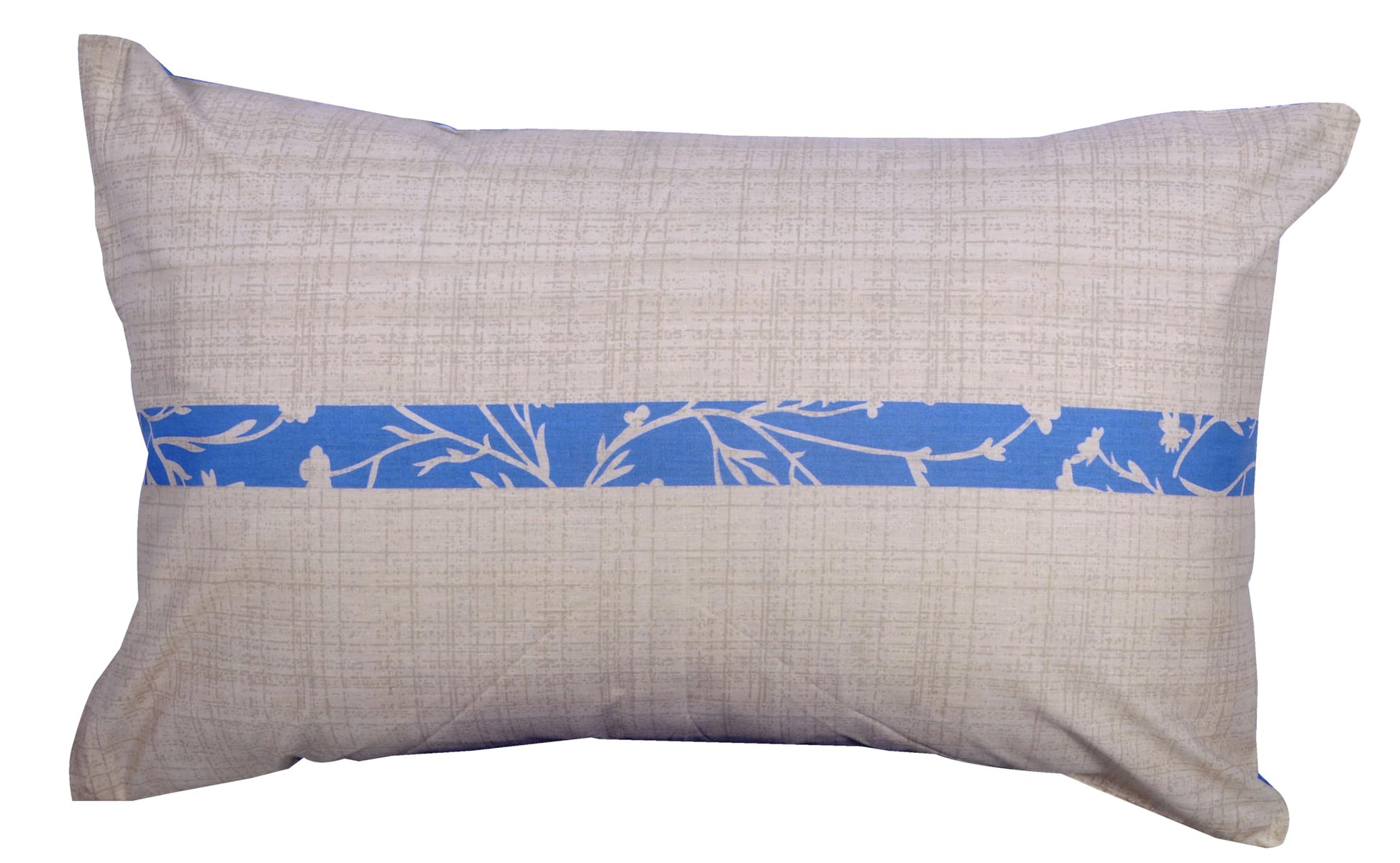 Blue Botanical & Beige Texture 144 TC Cotton Pillow Cover Set of 2 - Soft, Breathable & Durable (17 x 27 Inches)