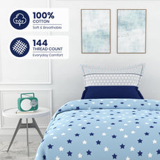 Blue Star Field 100% Cotton Flat Single Bedsheet, 144 TC