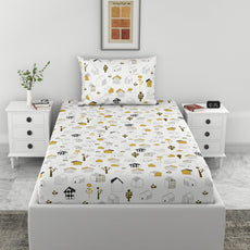 Loreto Cotton Single Bedsheet | Kids House Drawing Design