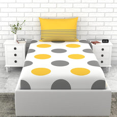 Loreto Cotton Single Bedsheet | Yellow and Grey Polka Dots