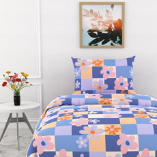 Pastel Floral Checkered Soft & Breathable 100% Cotton Flat Single Bedsheet, 144 TC