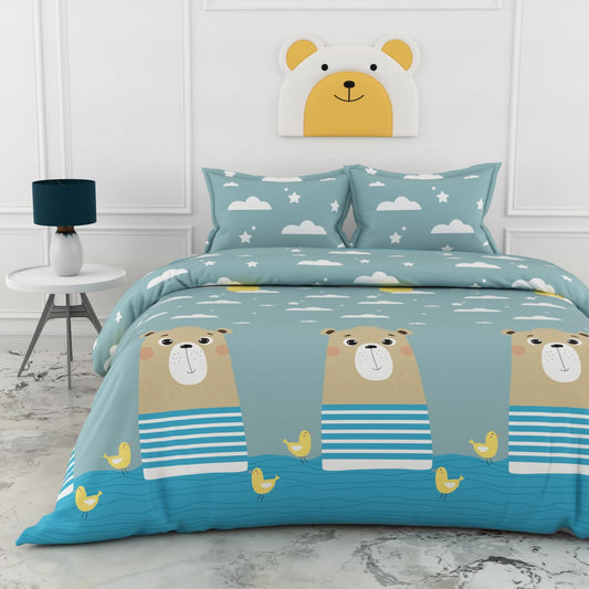 Loreto Cotton King Bedsheet | Bear & Duck 186 TC Cotton Size with 2 Covers - Soft, Durable & Gift-Ready (108 x 108 Inches)