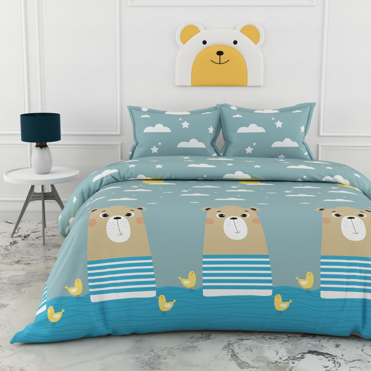 Loreto Cotton King Bedsheet | Bear & Duck 186 TC Cotton Size with 2 Covers - Soft, Durable & Gift-Ready (108 x 108 Inches)