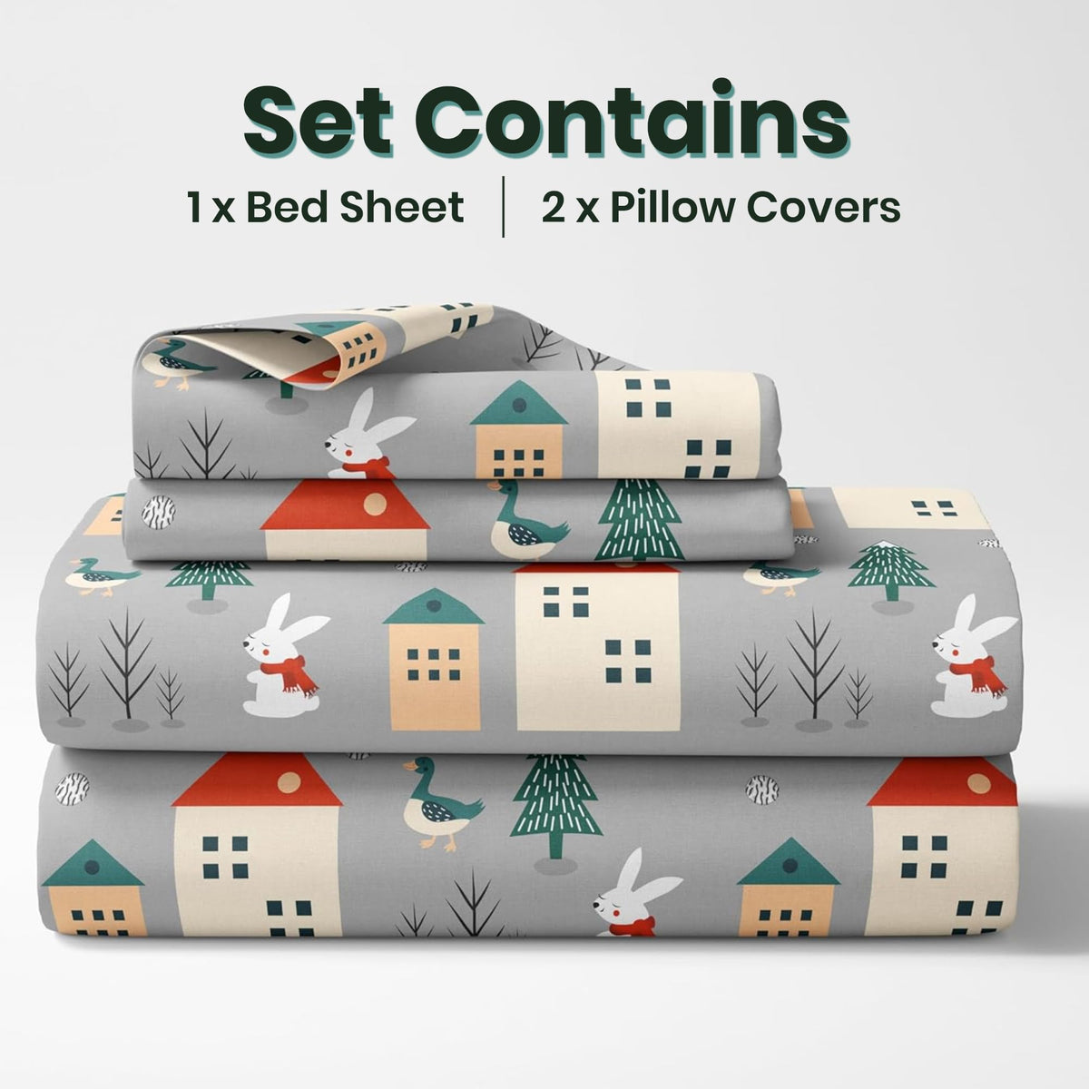 Grey Bunny 186 TC Cotton King Size Bedsheet with 2 Pillow Covers - Soft, Durable & Gift-Ready (108 x 108 Inches)