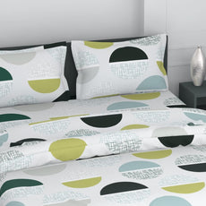 Muted Grey and Lime Circle Design 100% Cotton Flat Double Bedsheet, 144 TC