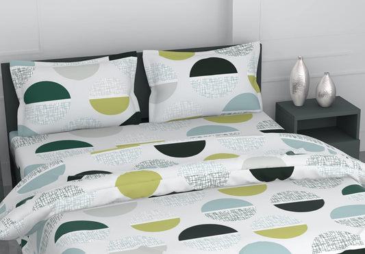 Muted Grey and Lime Circle Design 100% Cotton Flat Double Bedsheet, 144 TC