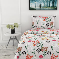 Lavender Grey Spring Harmony Single Bedsheet - 144 TC 100% Cotton with 1 Pillow Cover (54 x 84 Inches)