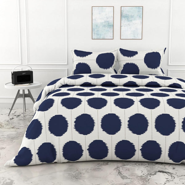 Loreto Cotton King Bedsheet | Navy Haze Big Polka Soft & Breathable