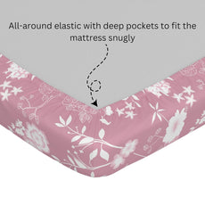 Blush Pink Vine Blooms 100% Cotton Double Fitted Bedsheet with Pillow Covers, 144 TC, 72 x 60 Inches