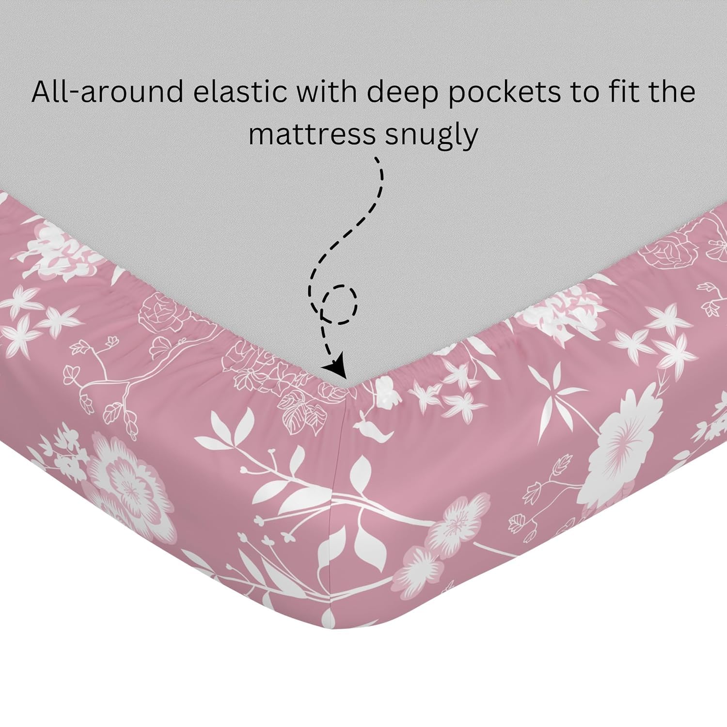 Blush Pink Vine Blooms 100% Cotton Double Fitted Bedsheet with Pillow Covers, 144 TC, 72 x 60 Inches