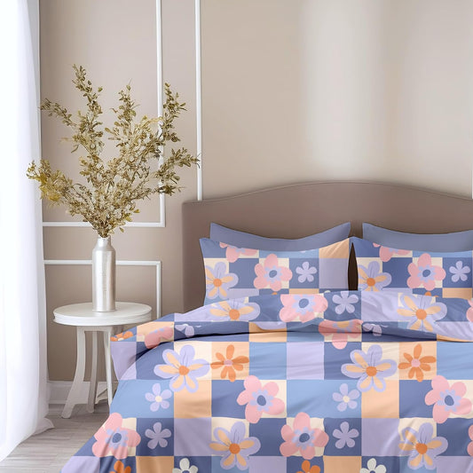 Pastel Floral Soft & Breathable 100% Cotton Flat Double Bedsheet, 144 TC