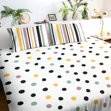 Lemon Drops with Black Polka Dots 100% Cotton Flat Double Bedsheet, 144 TC