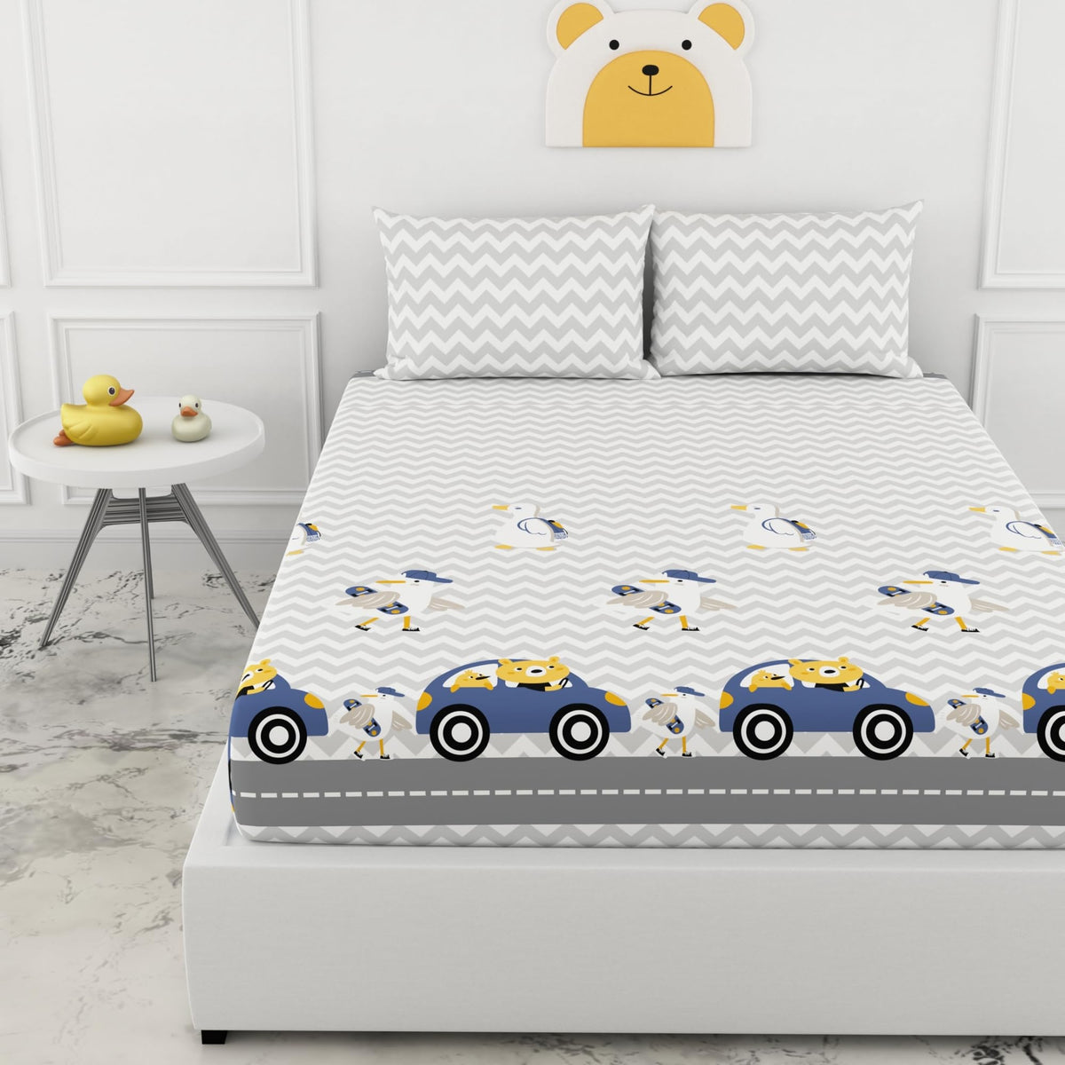Loreto Car Ride Double Fitted Bedsheet | 186 TC | 100% Cotton | Fits 78 x 60 Inches | 8 Inch Pocket - main product image