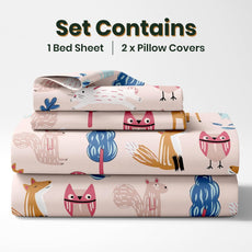 Pastel Pink Baby Animals 100% Cotton Flat Double Bedsheet for Kids, 144 TC