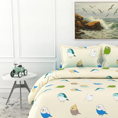 Multicolor Birds on Soft Beige 186 TC Cotton Double Bedsheet, 90 x 90 Inches - Soft Percale Weave with 2 Pillow Covers, Durable & Breathable