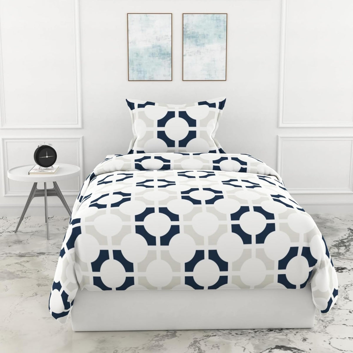 Loreto Cotton Single Bedsheet | Colonial Blue Matrix
