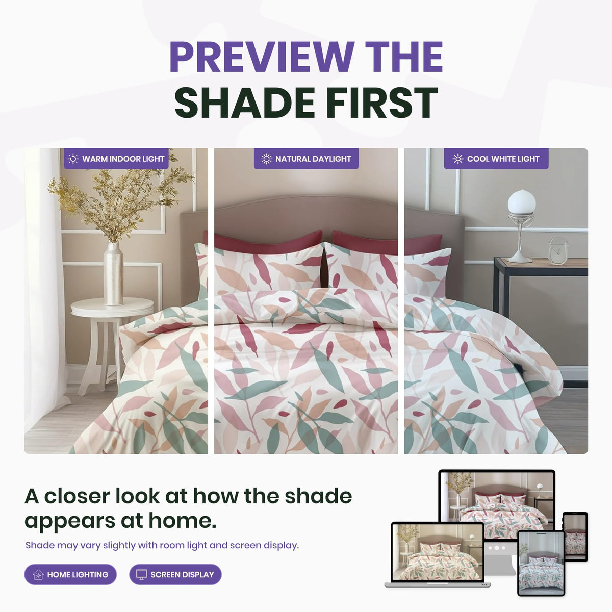 Pink Leaf Double Bedsheet - 210 TC 100% Cotton with 2 Pillow Covers (90 x 90 Inches)