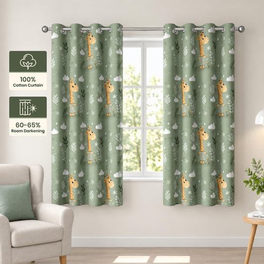 Jungle Giraffe Window Curtain - Cotton Set of 2 (4 x 5 ft)