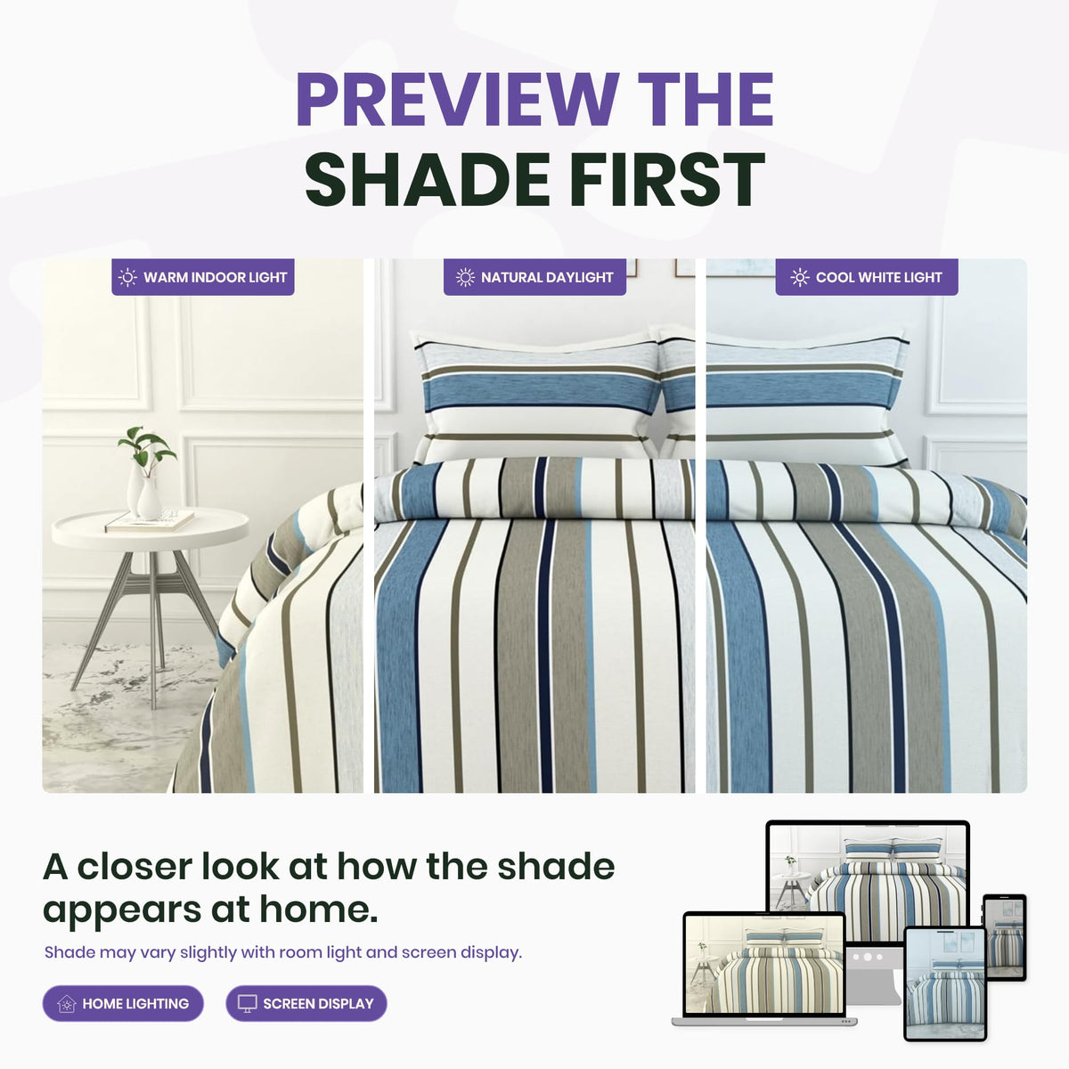 Classic Stellar Striped Soft & Breathable 100% Cotton Flat King Bedsheet, 144 TC