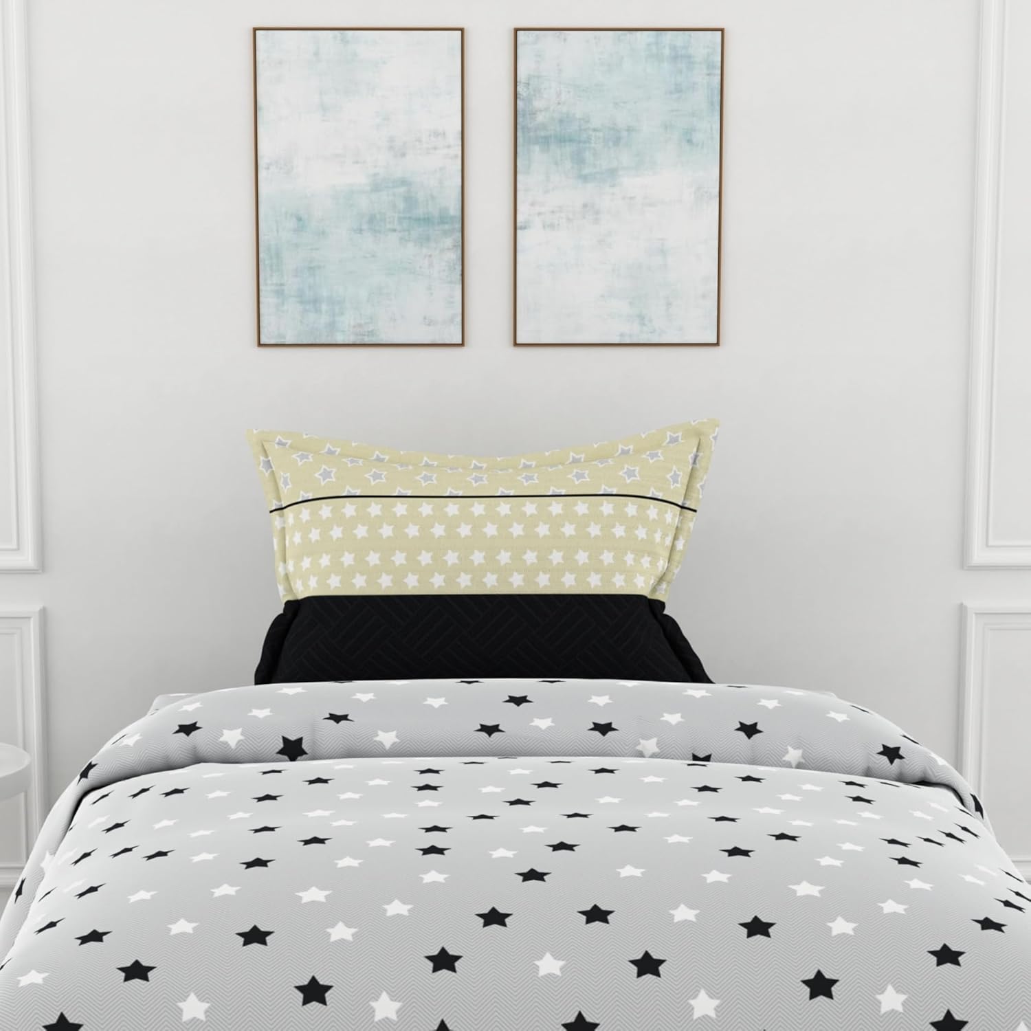 Grey Midnight Stars 100% Cotton Flat Single Bedsheet, 144 TC