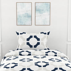 Colonial Blue Matrix 100% Cotton Flat Single Bedsheet, 144 TC