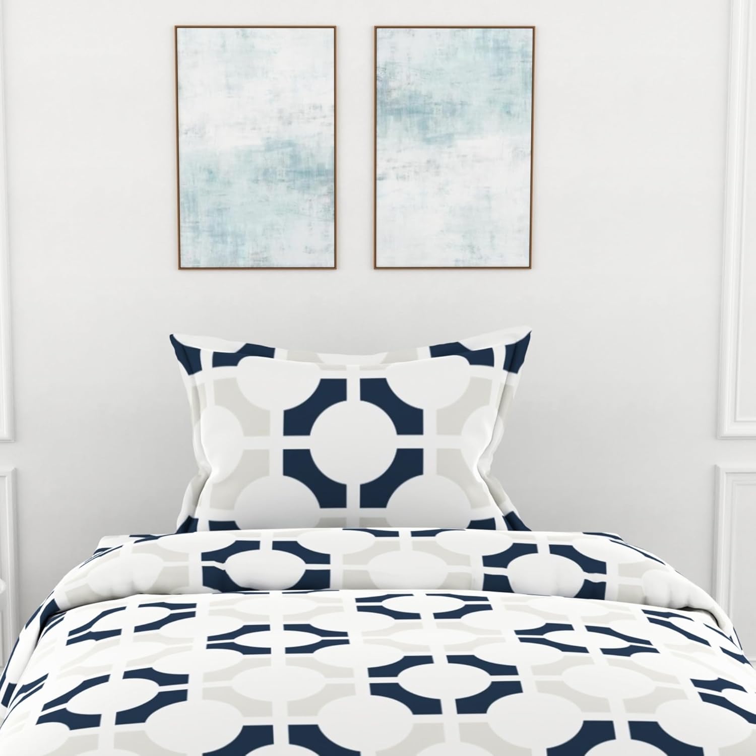 Colonial Blue Matrix 100% Cotton Flat Single Bedsheet, 144 TC