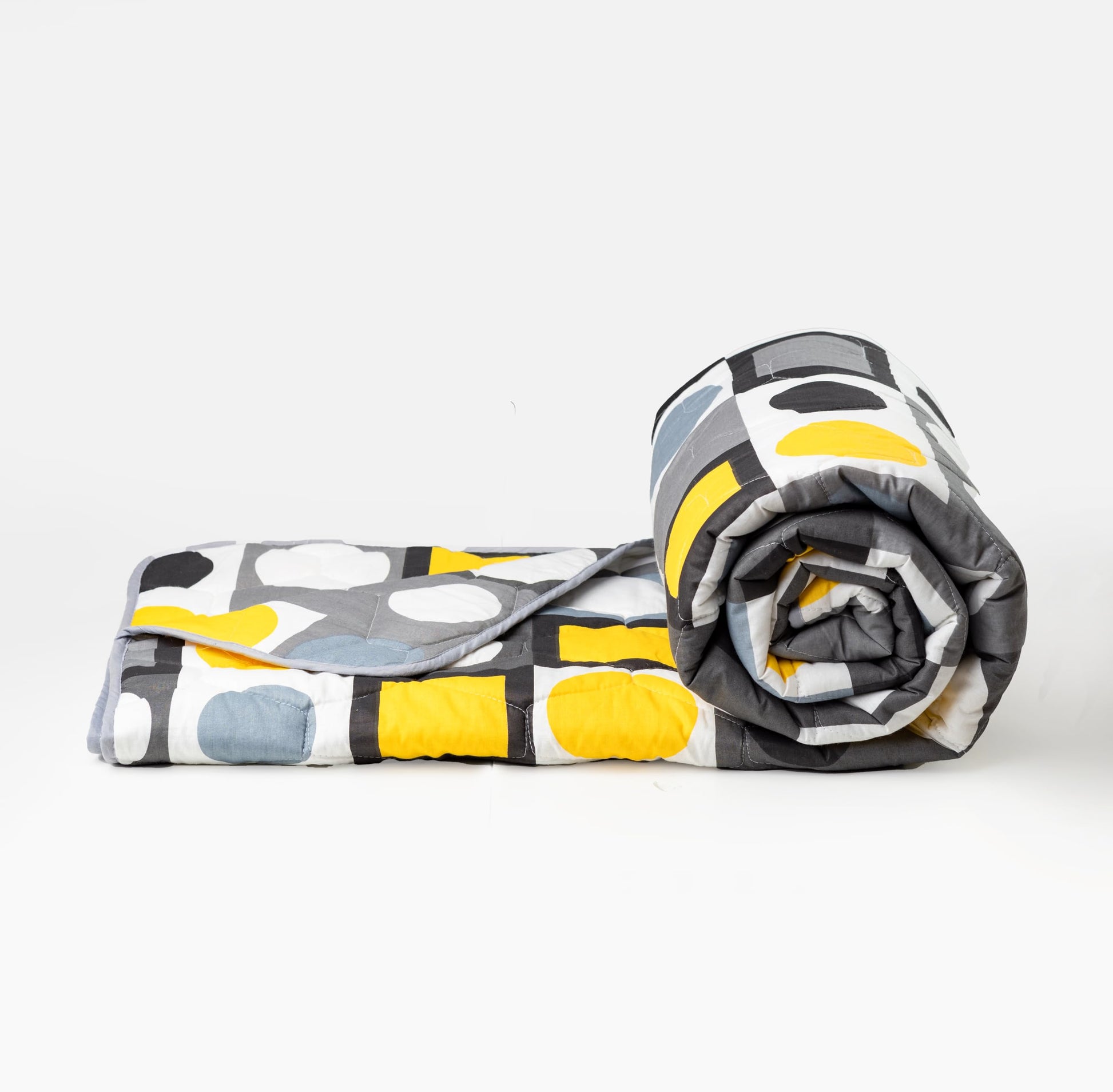 Loreto Cotton Single Comforter | Forged Grey & Zest Yellow
