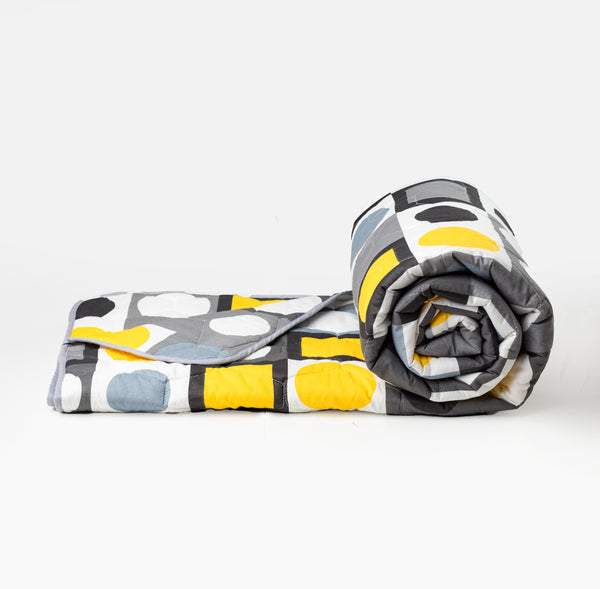 Loreto Cotton Single Comforter | Forged Grey & Zest Yellow