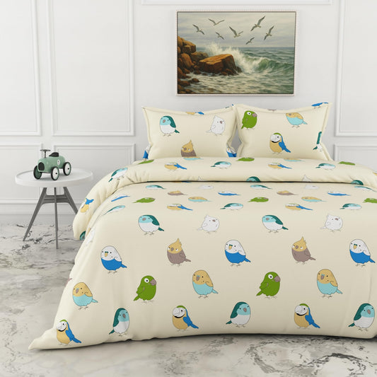 Loreto Cotton King Bedsheet | Multicolor Birds 186 TC Cotton Size with 2 Covers - Soft, Durable & Gift-Ready (108 x 108 Inches)