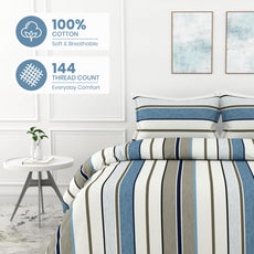 Classic Stellar Striped Soft & Breathable 100% Cotton Flat King Bedsheet, 144 TC