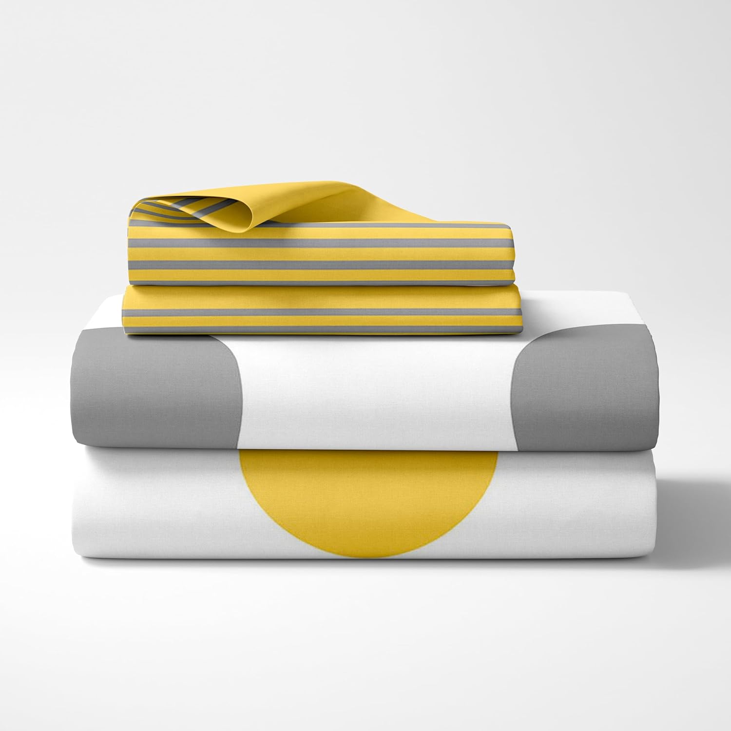 Yellow and Grey Polka Dots 100% Cotton Flat Single Bedsheet, 144 TC