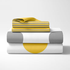 Yellow and Grey Polka Dots 100% Cotton Flat Single Bedsheet, 144 TC