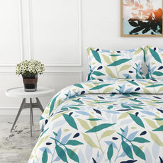 Green Leaf Double Bedsheet - 210 TC 100% Cotton with 2 Pillow Covers (90 x 90 Inches)