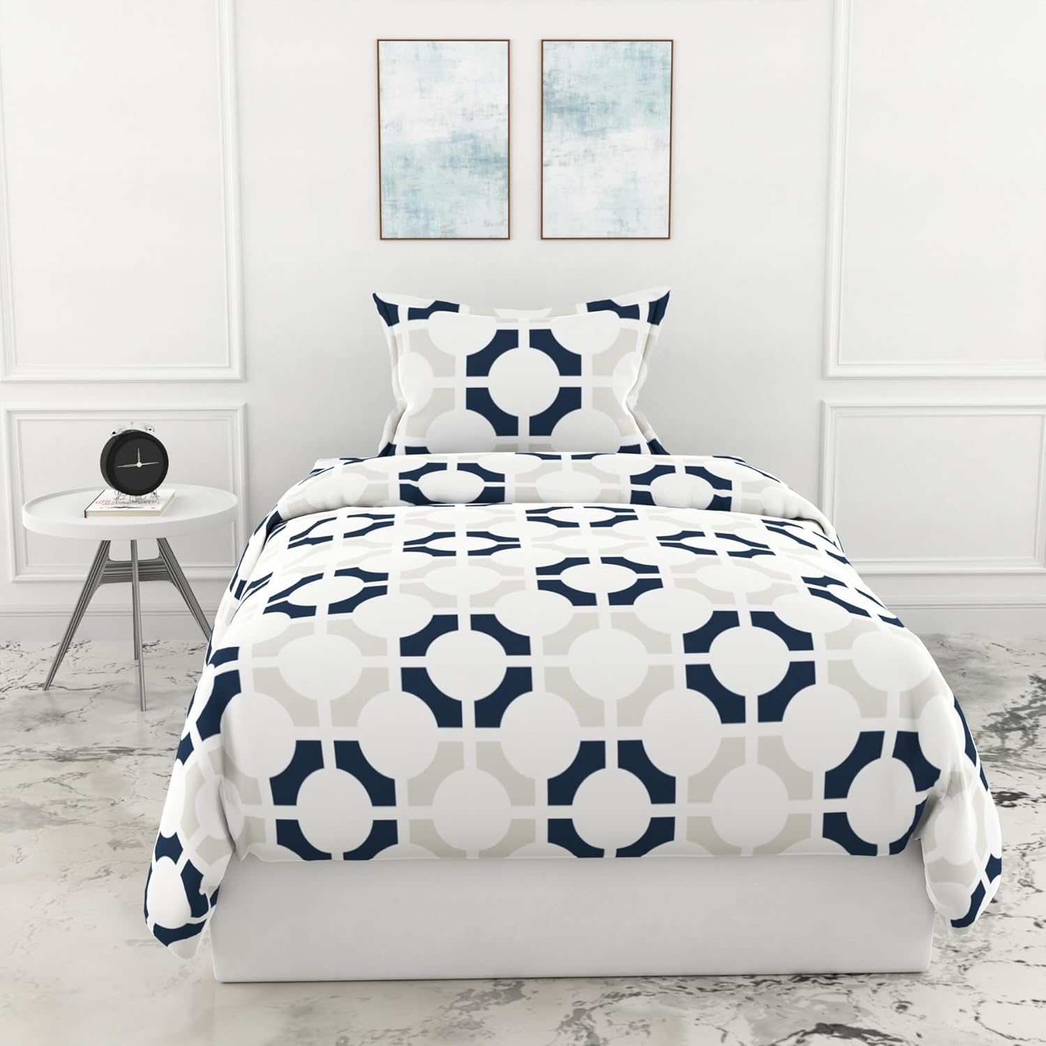 Loreto Cotton Single Bedsheet | Colonial Blue Matrix