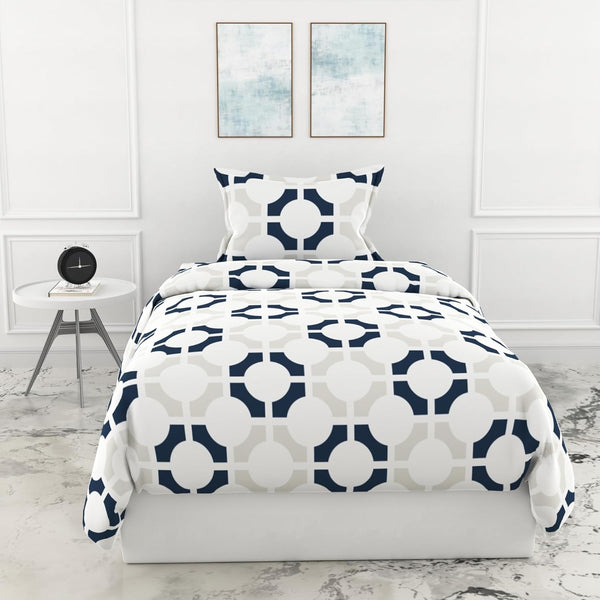 Loreto Cotton Single Bedsheet | Colonial Blue Matrix