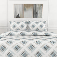 Mist & Charcoal Grid 186 TC Cotton King Size Fitted Bedsheet with 2 Pillow Covers - All-Around Elastic, 78 x 72 Inches