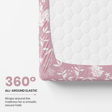 Blush Pink Vine Blooms 144 TC 100% Cotton Elastic Fitted Single Bedsheet with 1 Pillow Cover - 72 x 36 Inches