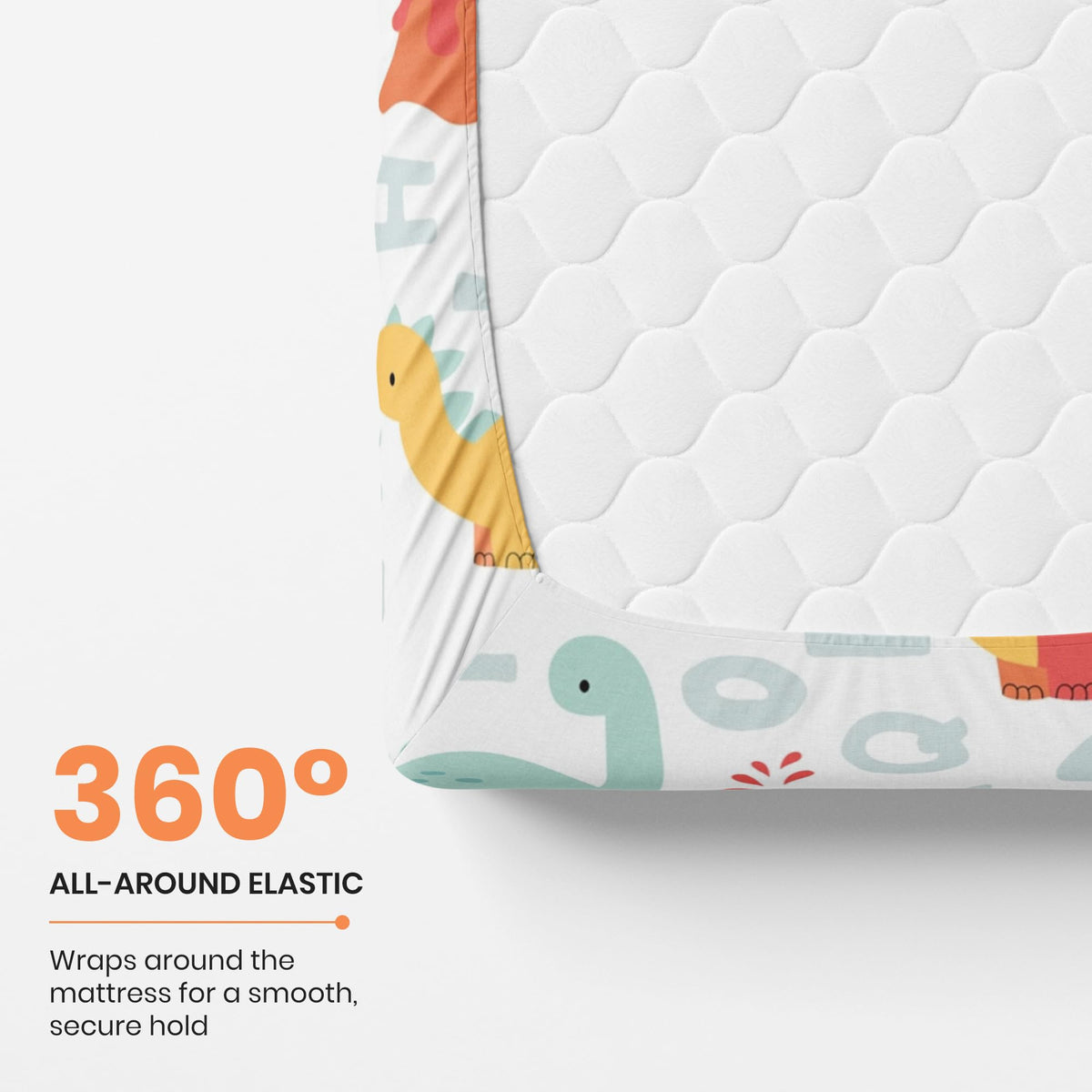 Orange & Mint Alphabet 144 TC 100% Cotton Elastic Fitted Single Bedsheet with 1 Pillow Cover - 78 x 36 Inches