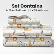 Adventure Jungle Beige & Green 100% Cotton Double Fitted Bedsheet, 144 TC, 78 x 60 Inches