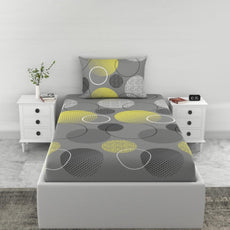 Loreto Cotton Single Pillow Cover | Grey & Yellow Geometric 144 TC Cotton Bed Sheet with 1 - Soft, Breathable & All-Around Elastic (78 x 36 Inches)