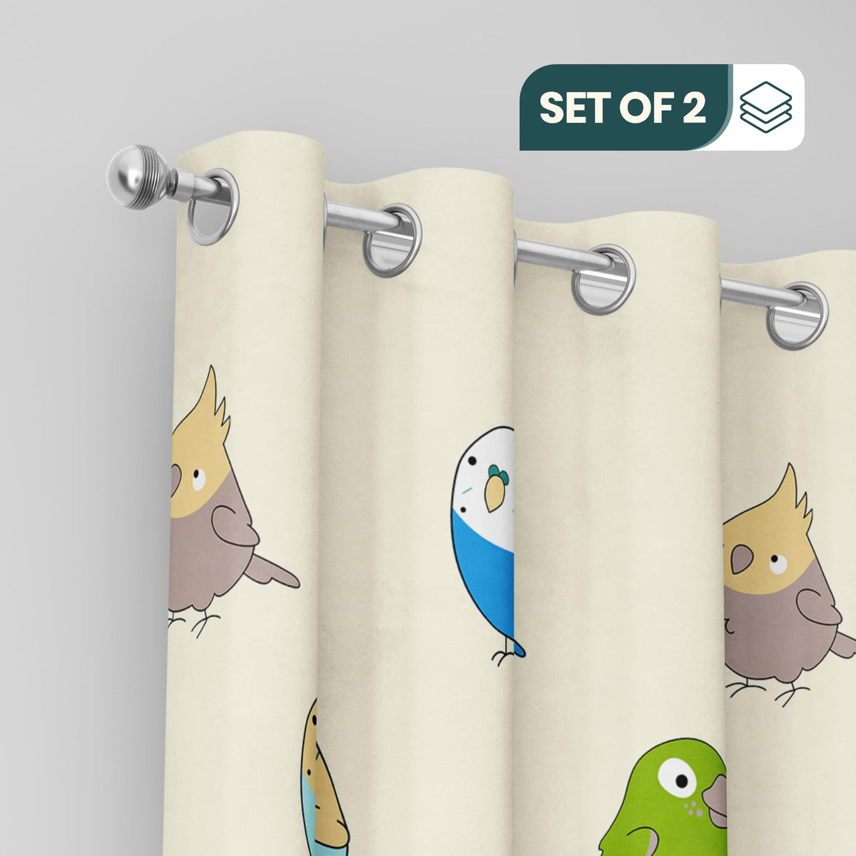 Multicolor Birds Window Curtain - Cotton Set of 2 (4 x 5 ft)