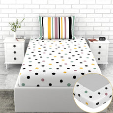 Loreto Cotton Single Pillow Cover | Lemon Drops with Black Polka Dots 144 TC Cotton Bed Sheet with 1 - Soft, Breathable & All-Around Elastic (72 x 36 Inches)
