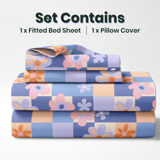 Pastel Floral 144 TC 100% Cotton Elastic Fitted Single Bedsheet with 1 Pillow Cover - 78 x 36 Inches