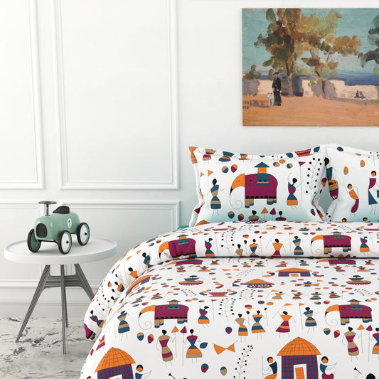 Tribal Motifs 186 TC Cotton King Size Bedsheet with 2 Pillow Covers - Soft, Durable & Gift-Ready (108 x 108 Inches)
