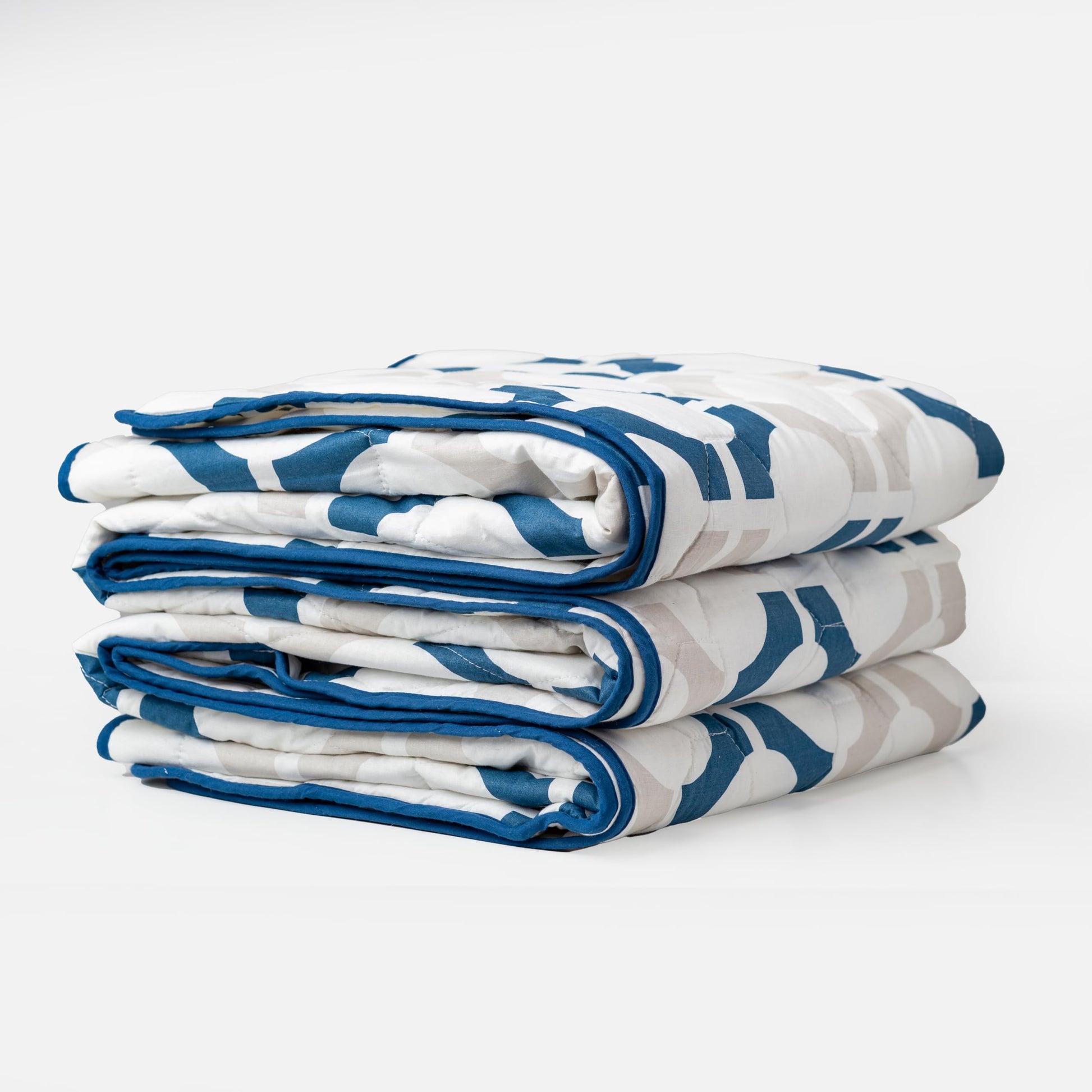 Colonial Blue Matrix 100% Cotton Reversible Comforter for Single Bed | 150 GSM Lightweight Winter Quilt | AC Blanket 54" x 84"