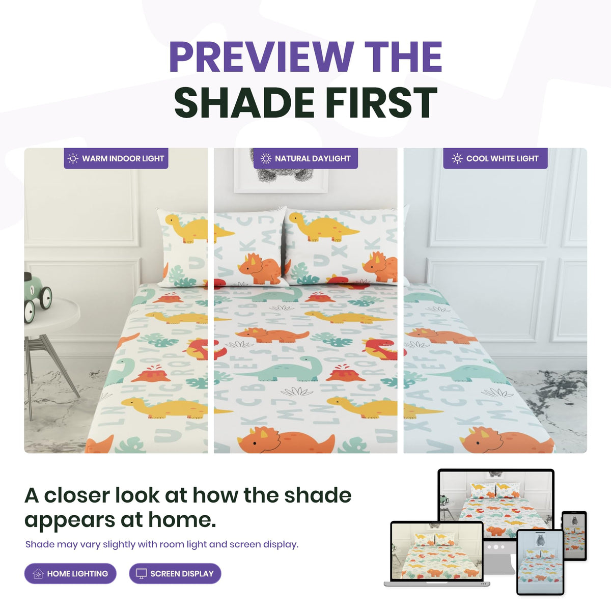 Orange & Mint 100% Cotton King Size Elastic Fitted Bedsheet with 2 Pillow Covers, 144 TC, 78 x 72 Inches